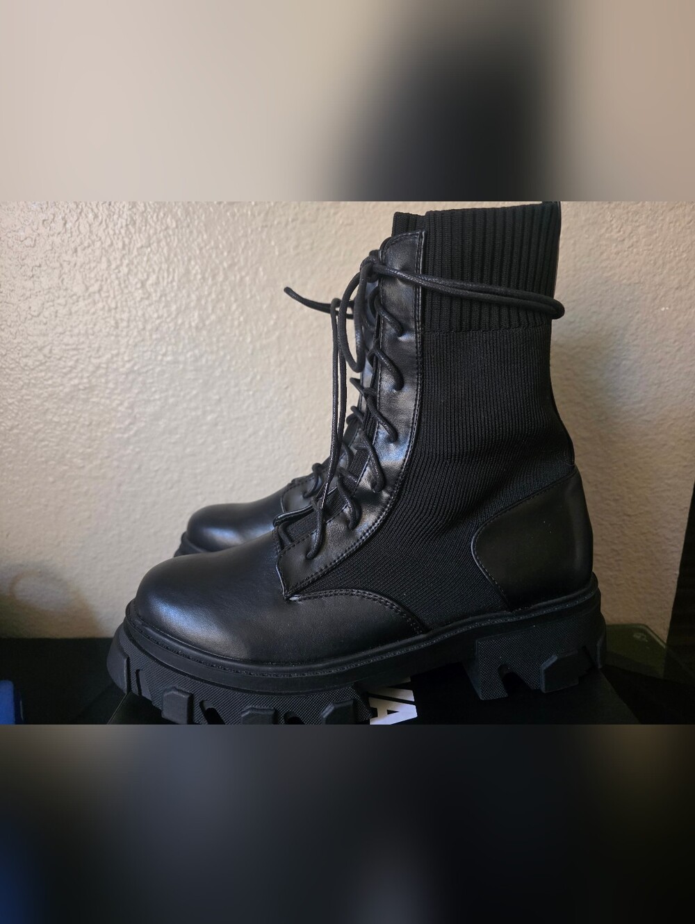 Rolling Up Lace Up Ankle Booties - Black